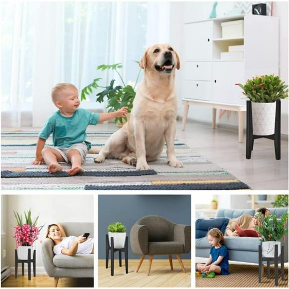 Plant Stand indoor, Bamboo Plant Stands Adjustable (black, 1 Pack) - Picture 6 of 6